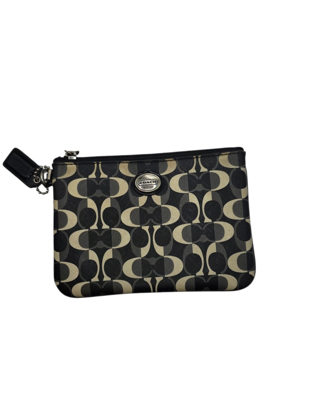 Coach Black & Tan Signature Zip Wristlet Wallet